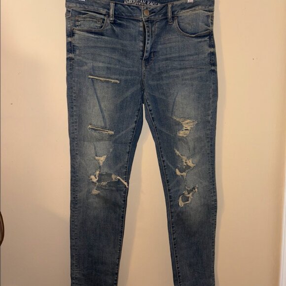 American Eagle Super Stretch Distressed Jeans Women’s 14 Long | AEO Denim X - Picture 9 of 9